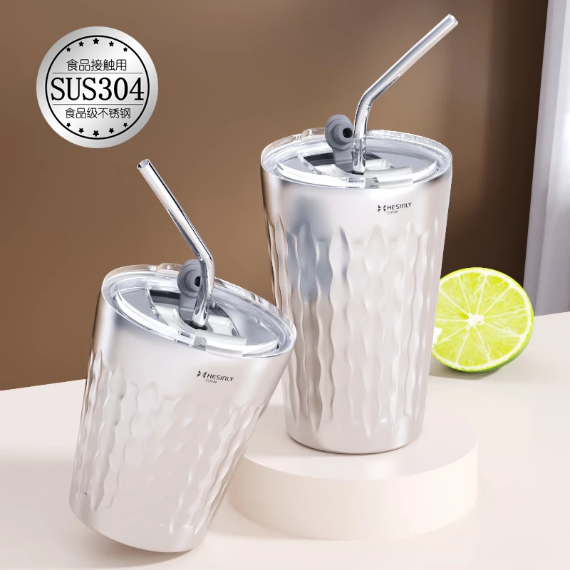 304不锈钢杯子儿童防摔饮水杯家用双层防烫随手杯餐厅冷饮牛奶杯