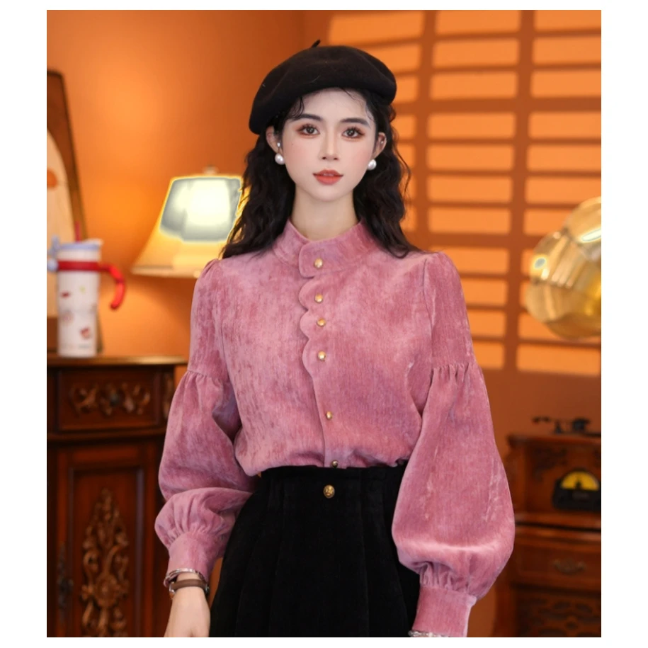 牧子【粉色琵琶】2024秋冬款气质长袖上衣01220