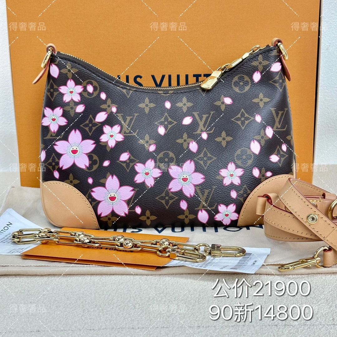 90新 LouisVuitton/路易威登 村上隆联名樱花系列牛角包