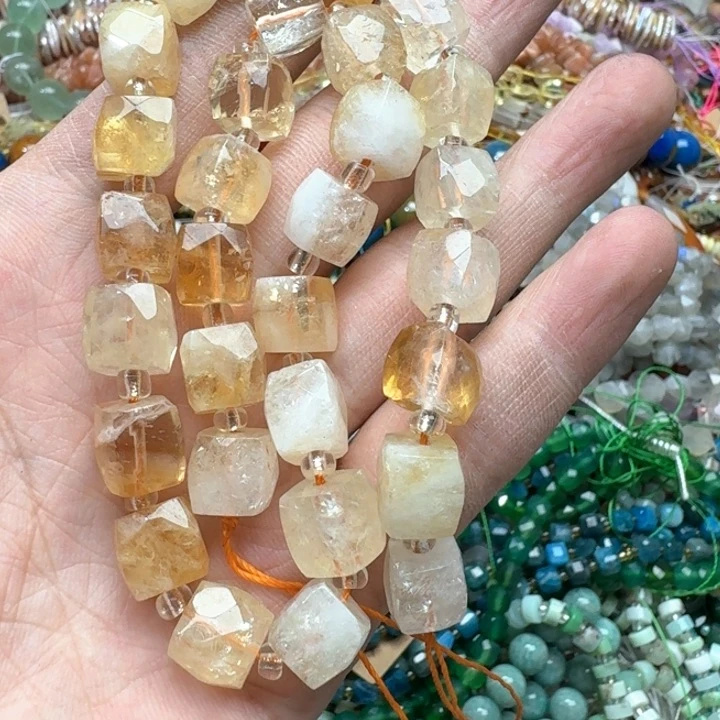 合金玛瑙/玉髓珠宝半成品一条10mm黄水晶方糖