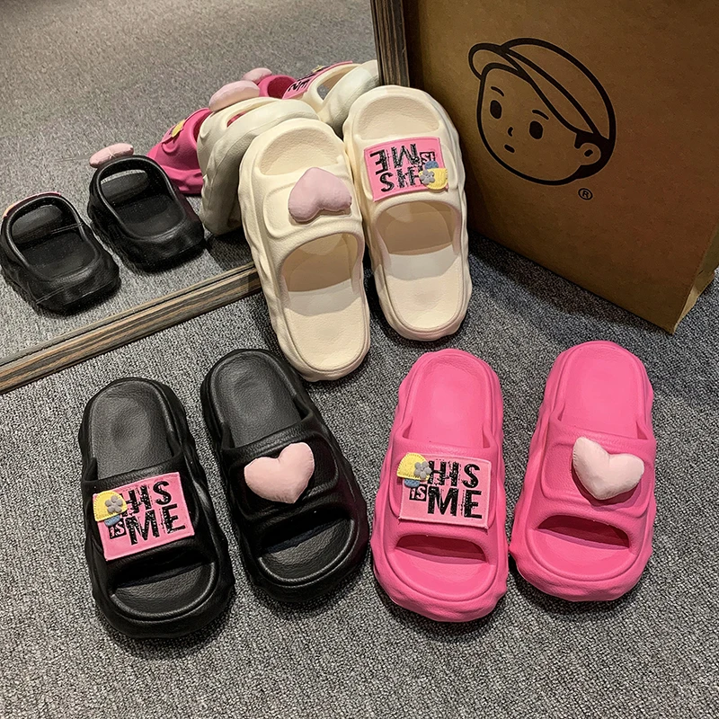 时髦字母爱心厚底一字拖女夏踩屎感舒适松糕凉拖鞋百搭一脚蹬拖鞋