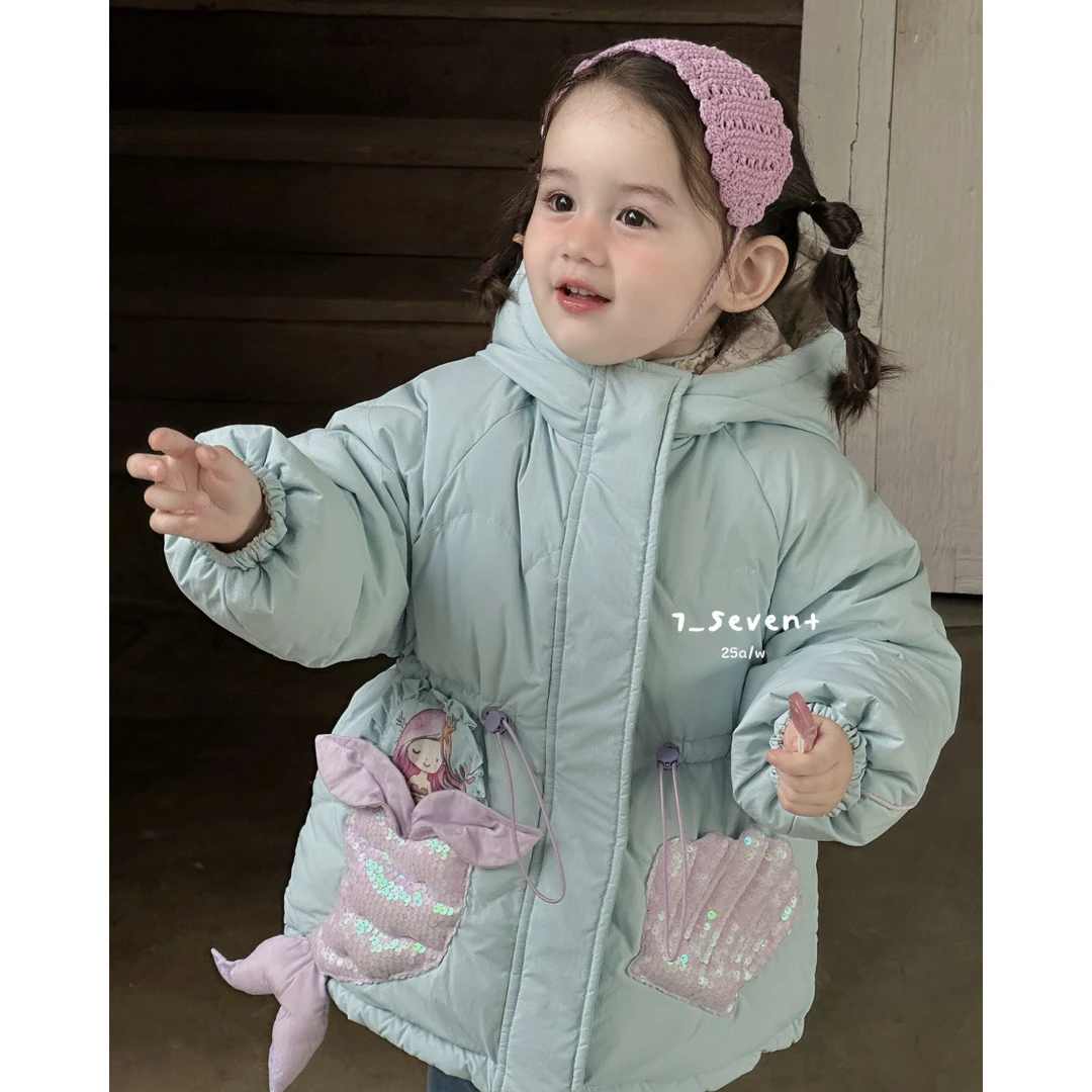 7seven正品现货！25冬女童甜美亮片美人鱼双面穿羽绒服