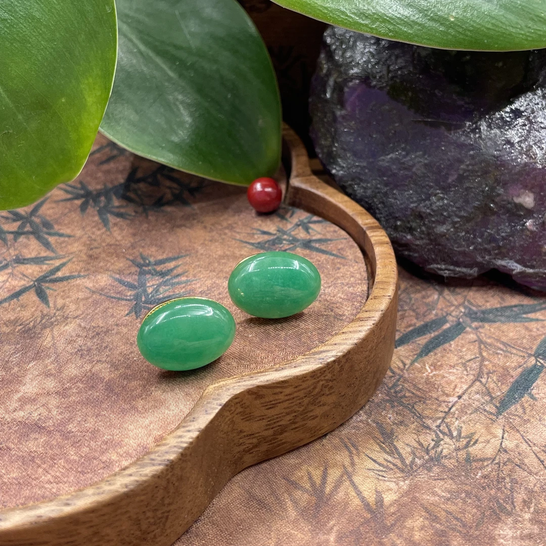 含辰砂工艺品【繁花珠宝甄选】含辰砂工艺品满玉化绿舒耳钉RX146