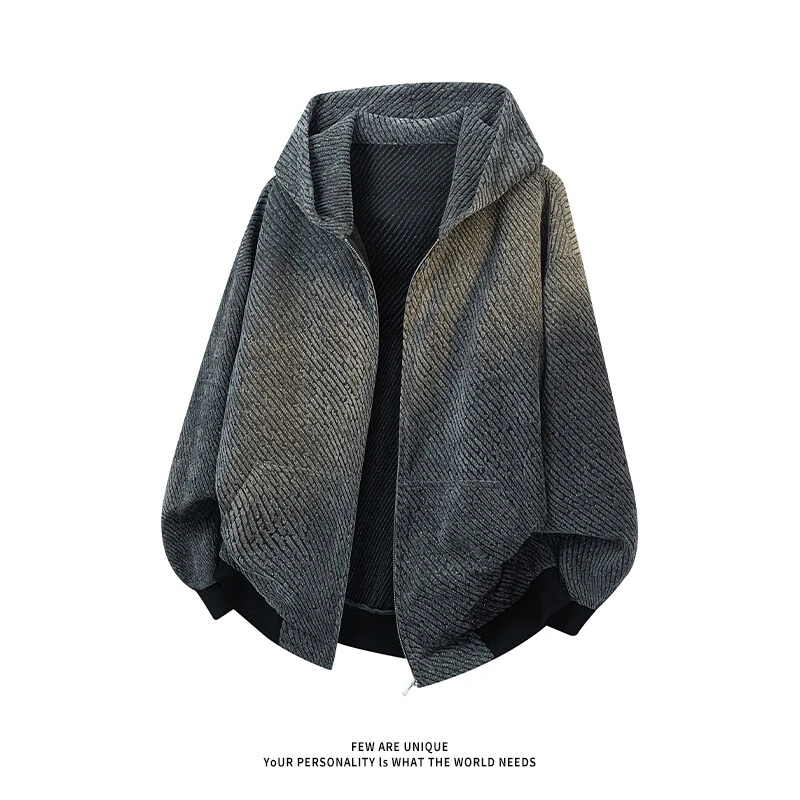 小香风cleanfit针织条纹卫衣外套男款春季美式复古重磅连帽衫夹克