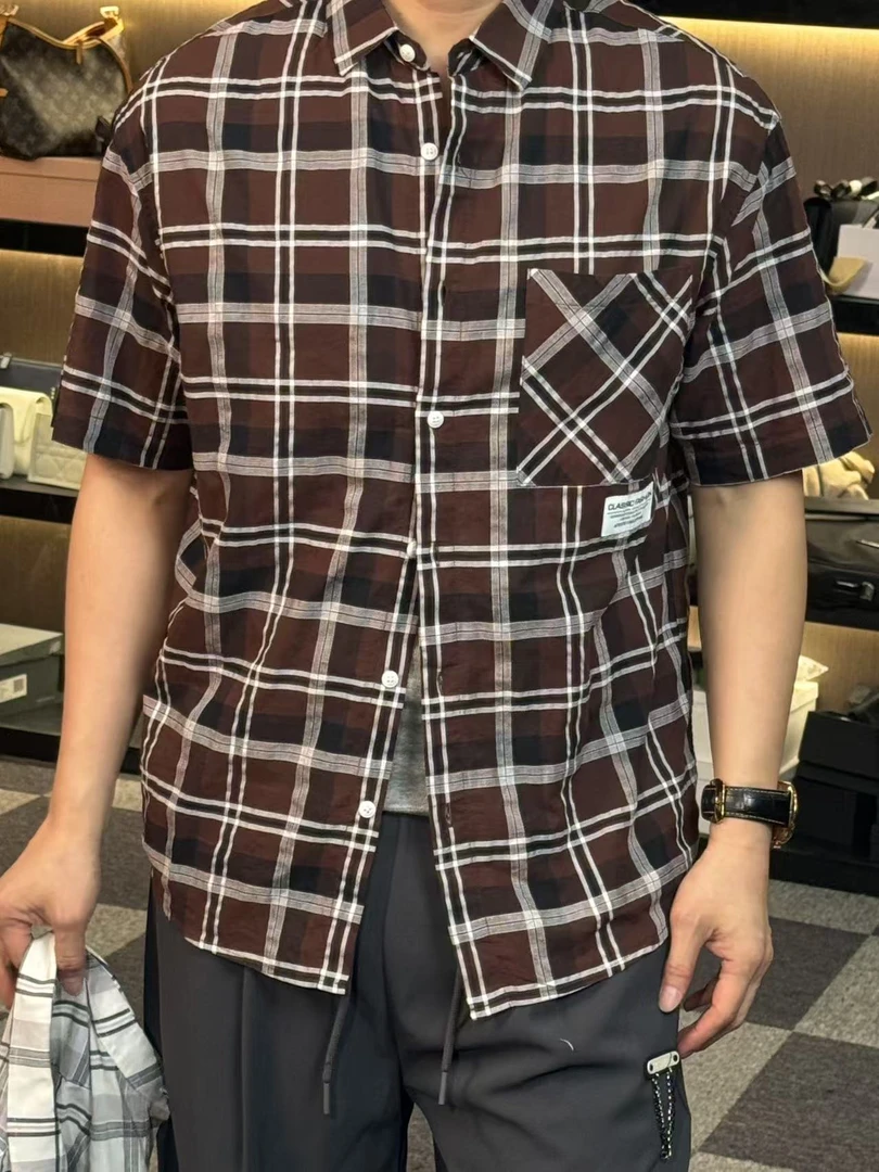 30253-夏季男士薄款格子短袖衬衫吸汗舒适百搭潮流