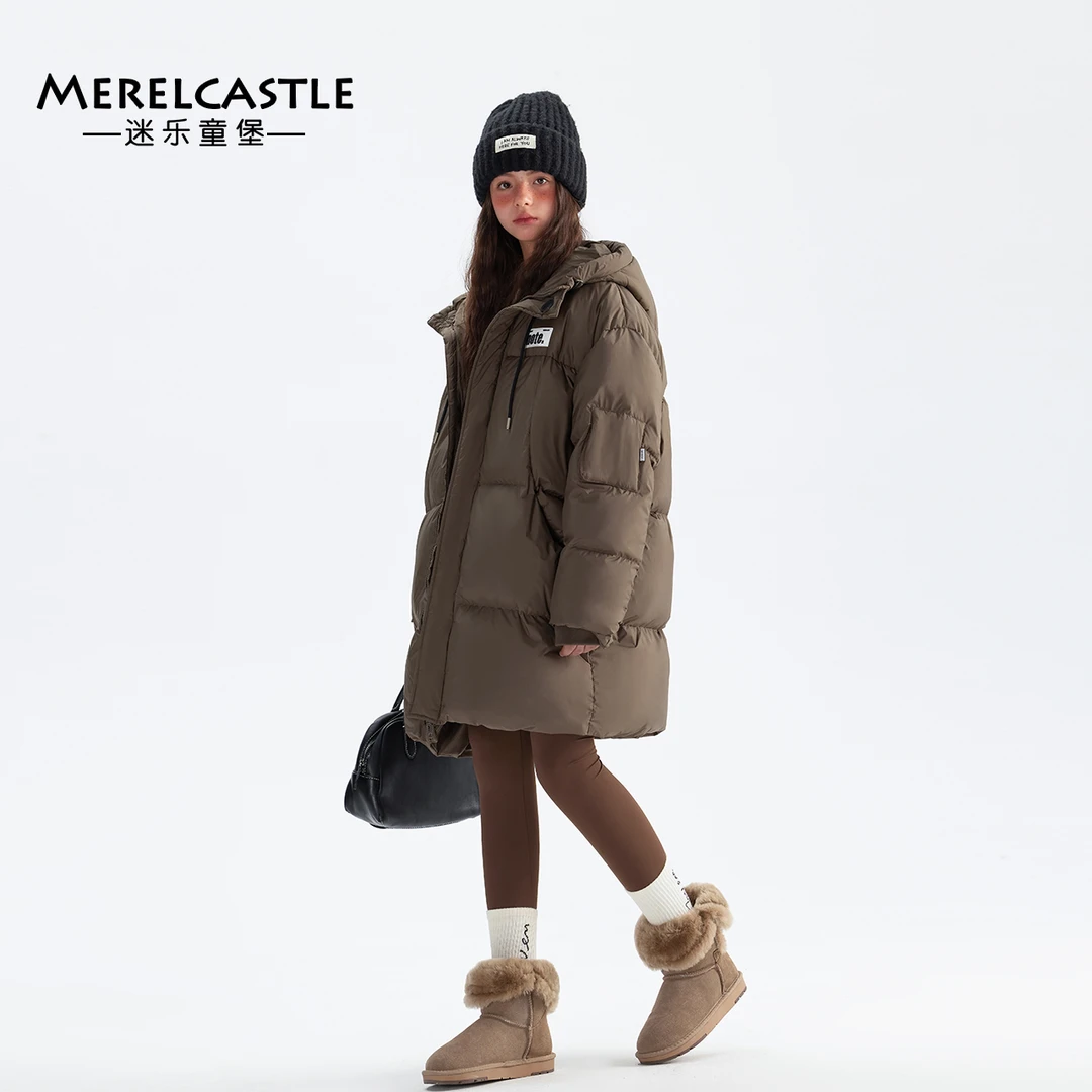 C2845女童羽绒服中长款2024新款初中生冬季90白鸭绒大童加厚冬装