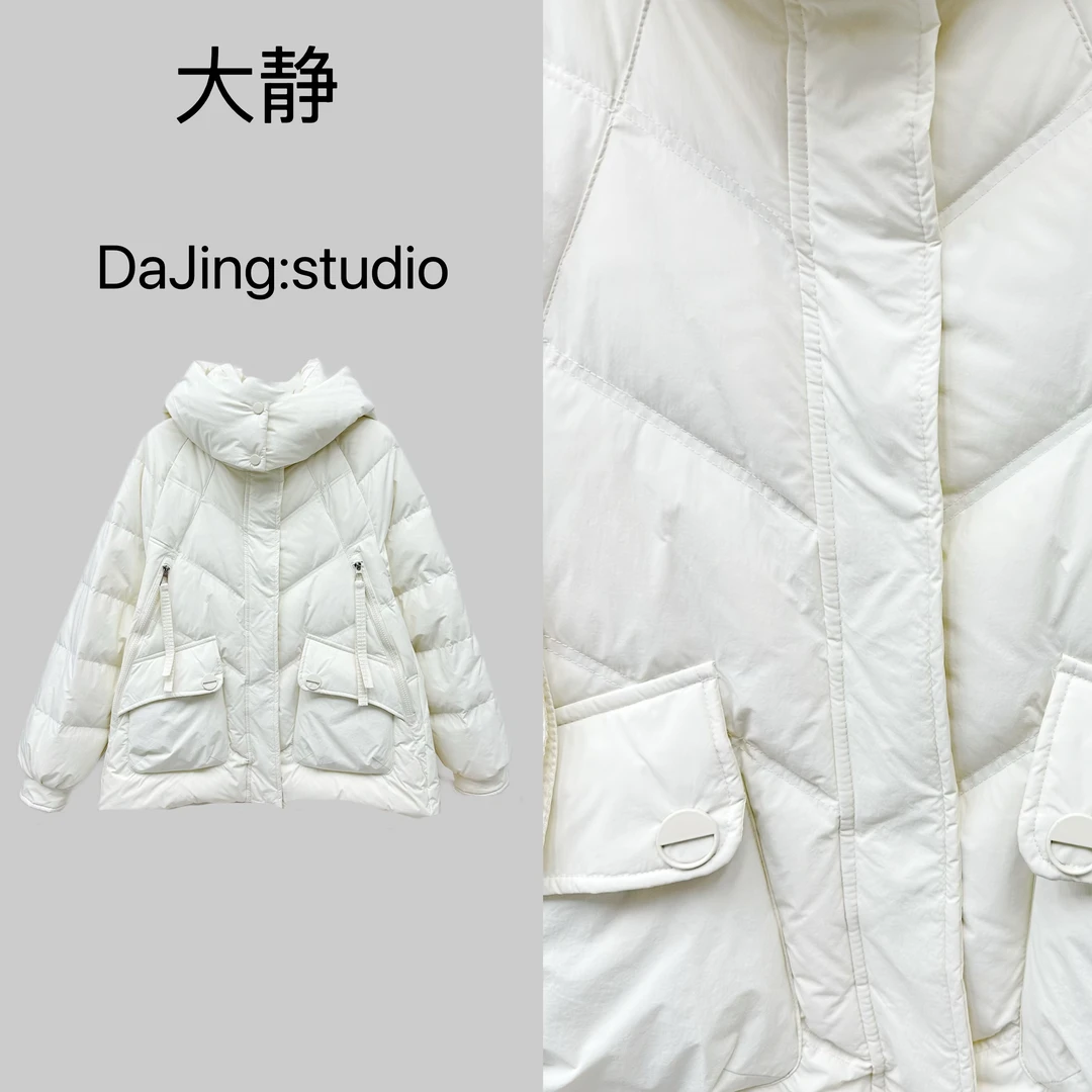 DAJING时尚设计感连帽宽松短款女2024冬季新款百搭加厚面包服外套