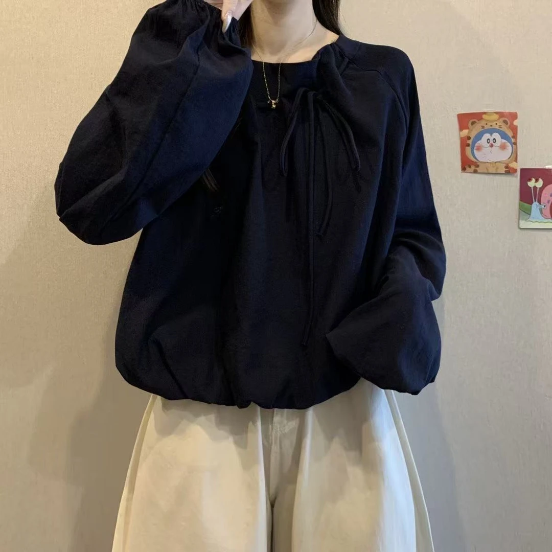 大码遮肚子独特漂亮条纹长袖衬衫女秋冬胖妹妹宽松显瘦泡泡袖上衣