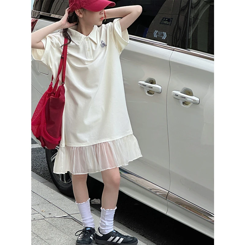 K28525学院风女童POLO领连衣裙2025新款夏装儿童休闲短袖裙子洋气