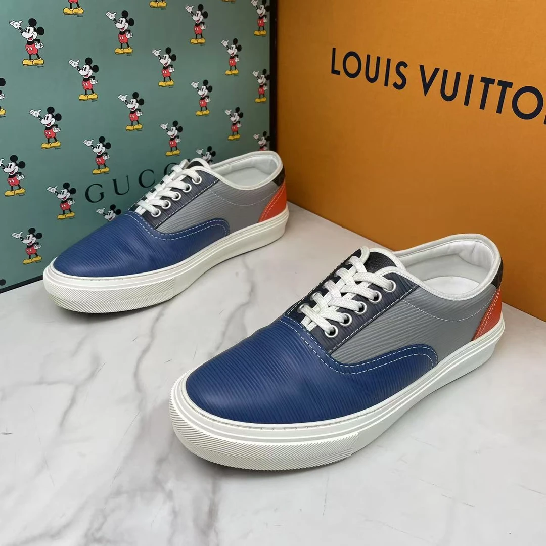 99新 LouisVuitton/路易威登 蓝灰橙三色水波纹潮流板鞋/40.5码