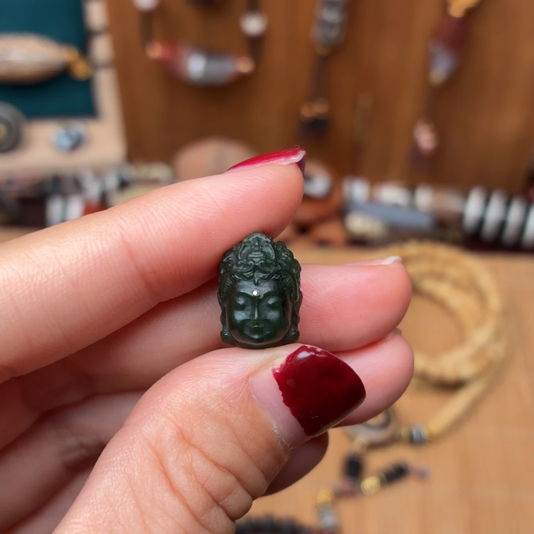 和田玉（碧玉）未镶嵌挂件文殊配珠-10.5mm