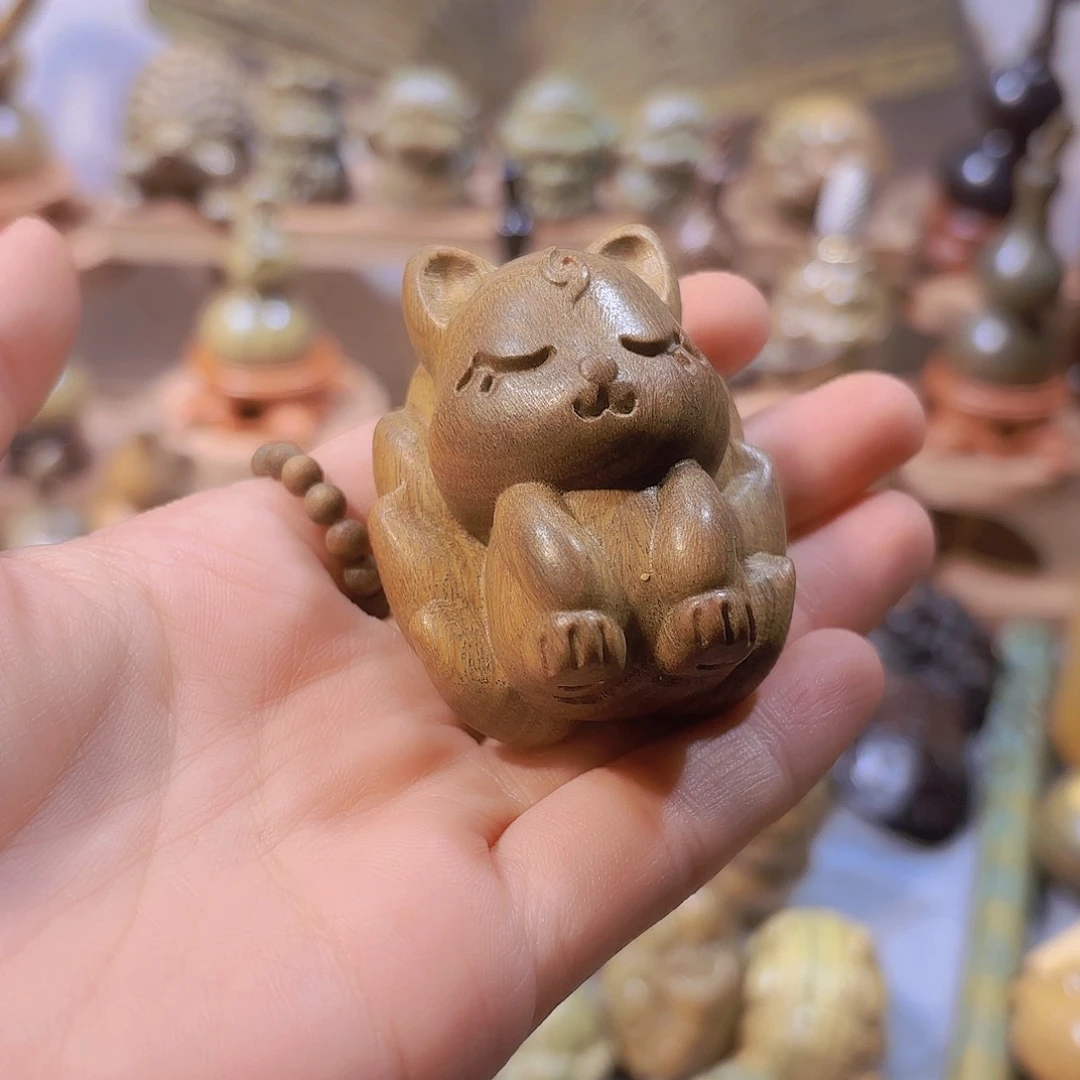 疯***渣木绿檀木九尾摆件