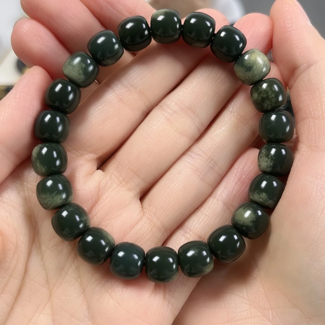 哈***生和田玉未镶嵌手串卡10老形珠珠宝级货头