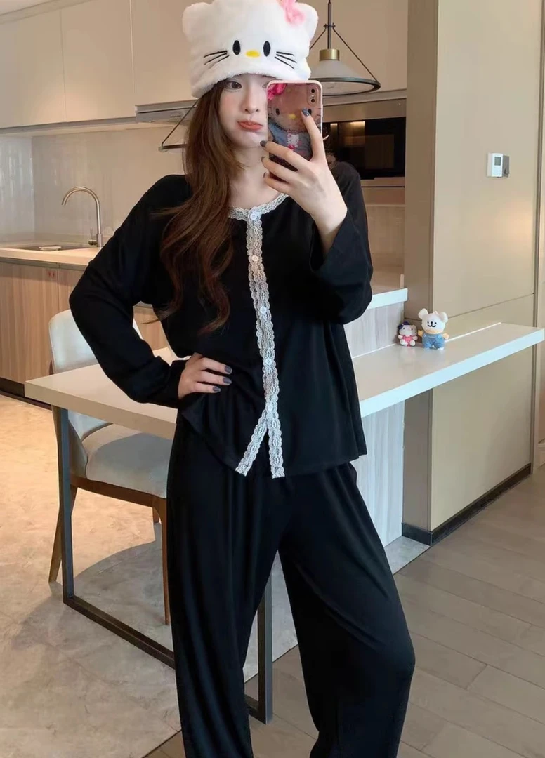 大码睡衣秋季2025新款莫代尔柔软舒适宽松睡衣韩版蕾丝边260斤穿