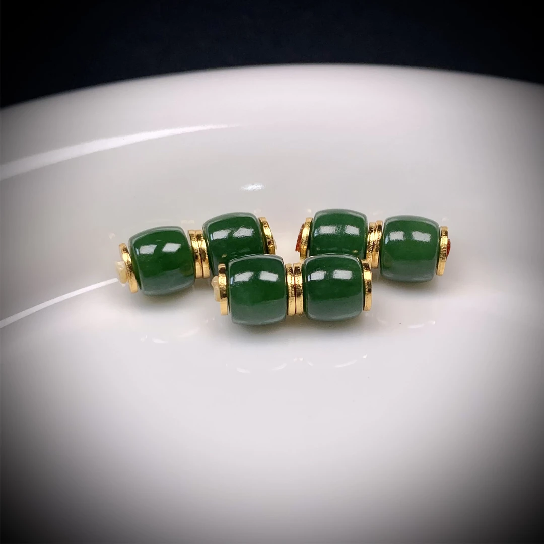【旷野珠宝】俄料碧玉菠菜绿精品5mm7mm直切对珠配饰