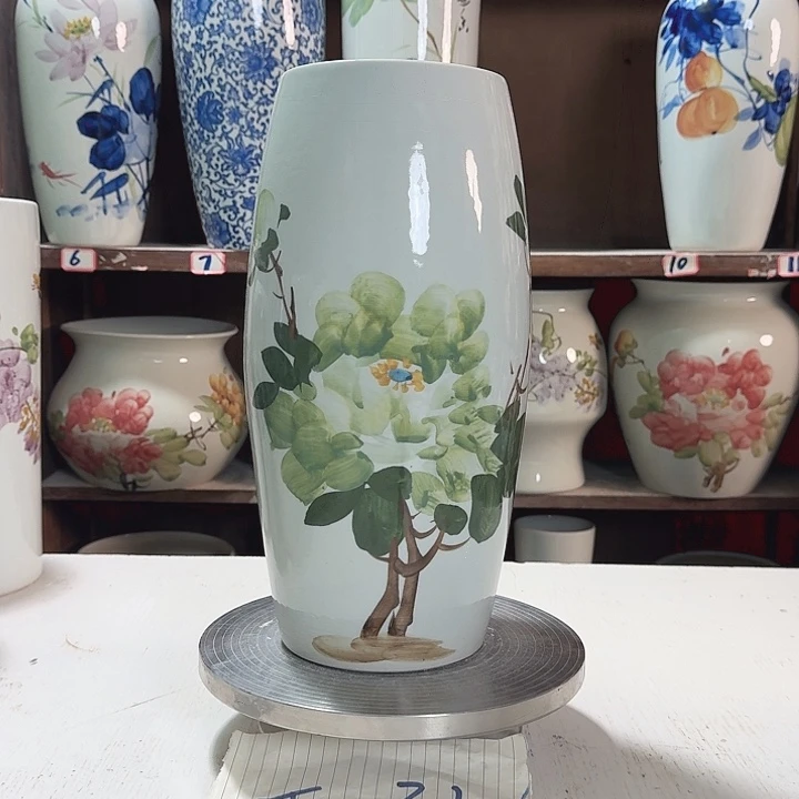 瓶高33腰鼓绿绿绿牡丹款新款陶瓷