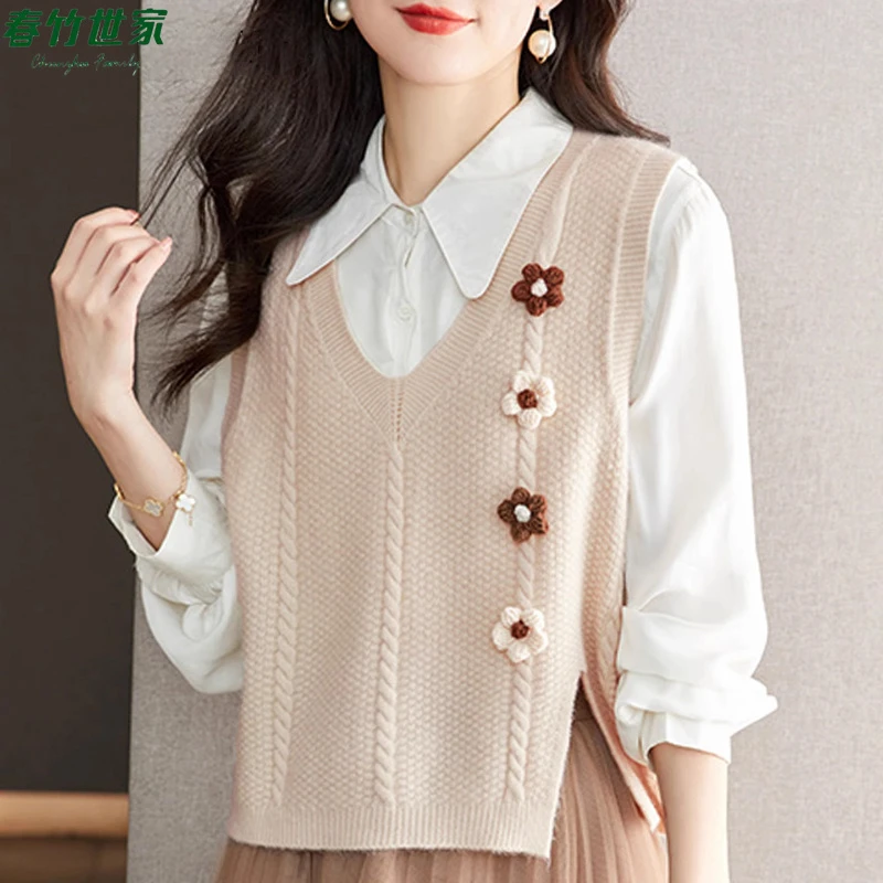 春竹世家无袖羊绒针织背心女2025小个子秋冬厚款羊毛衫马甲外搭潮