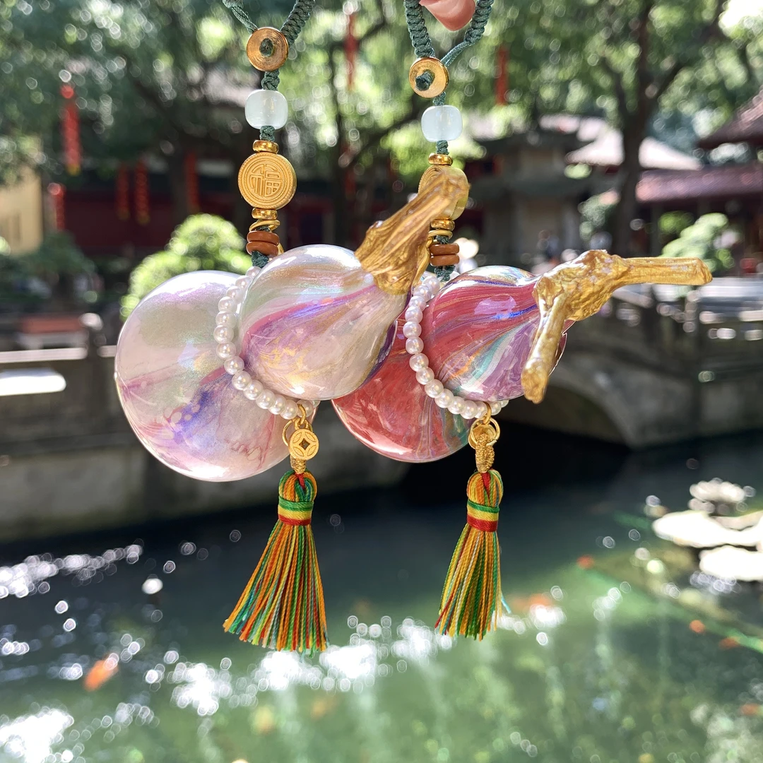 【福葫&呈祥】景区新款 多彩大漆工艺五彩绳款真葫芦挂件车挂包挂