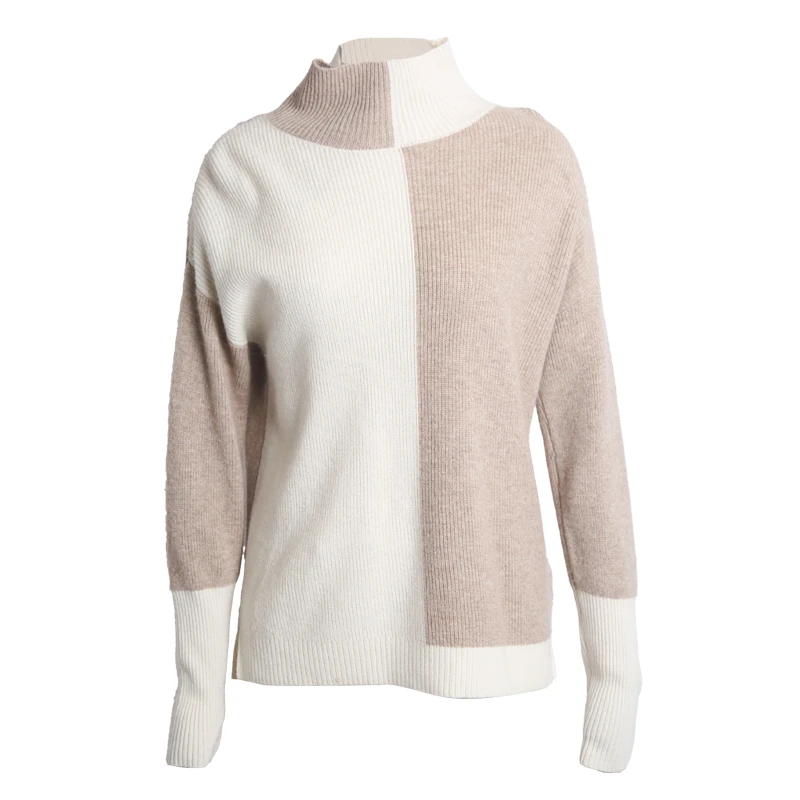 羊毛衫针织长袖条纹半高领秋冬拼色修身针织衫30-40岁半高领毛衣