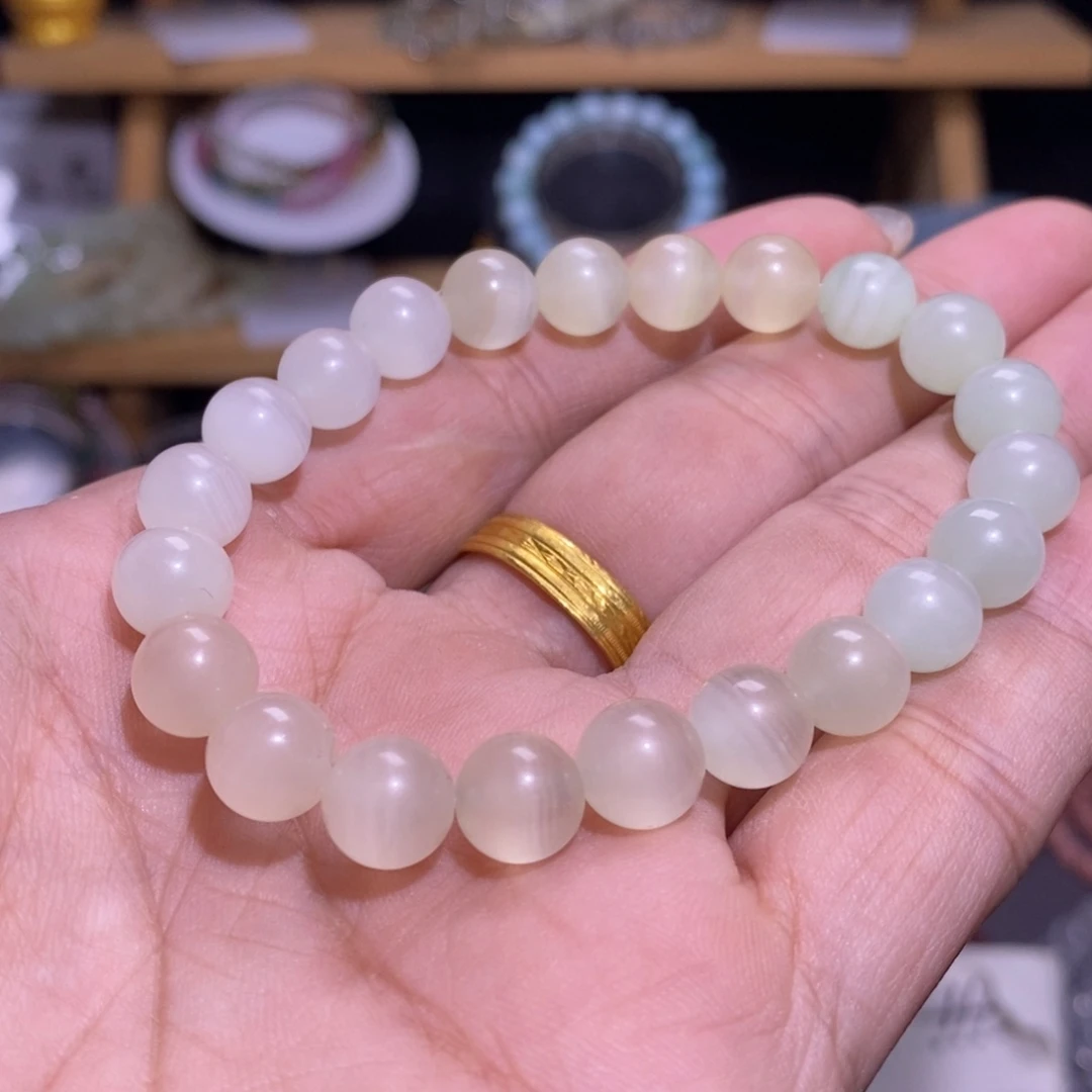 手串未镶嵌水晶24 渐变绿纹石 8+