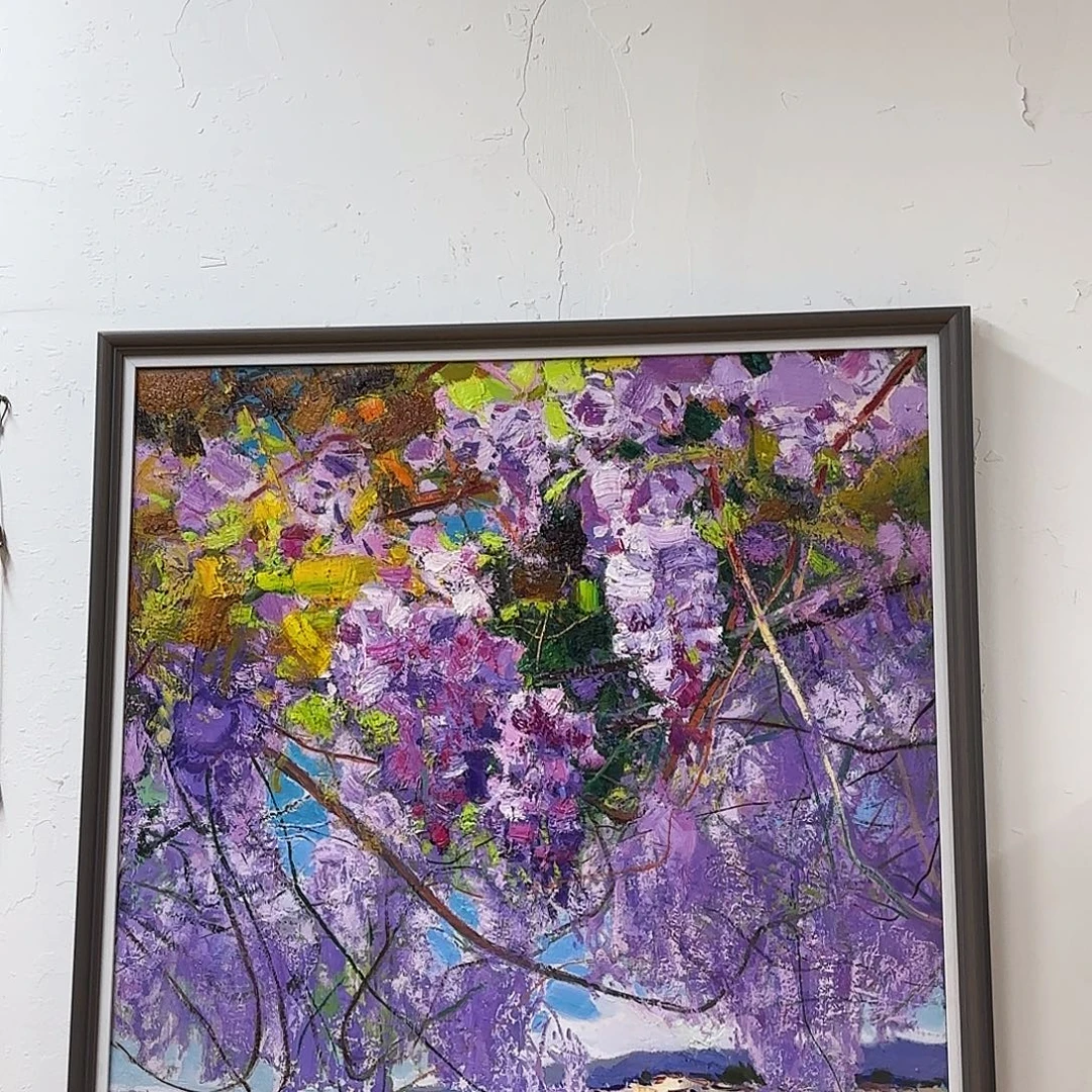 油画紫藤花尺寸100+100cm