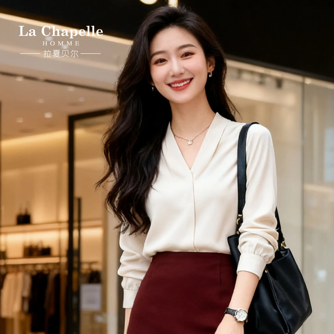 【大女主衬衫】轻熟大气高级感V领衬衫拉夏贝尔.XSS01.TSD她