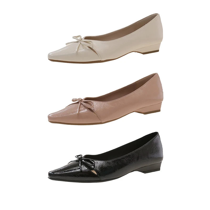 法式优雅通勤百搭气质单鞋女2025新款蝴蝶结尖头平底休闲鞋