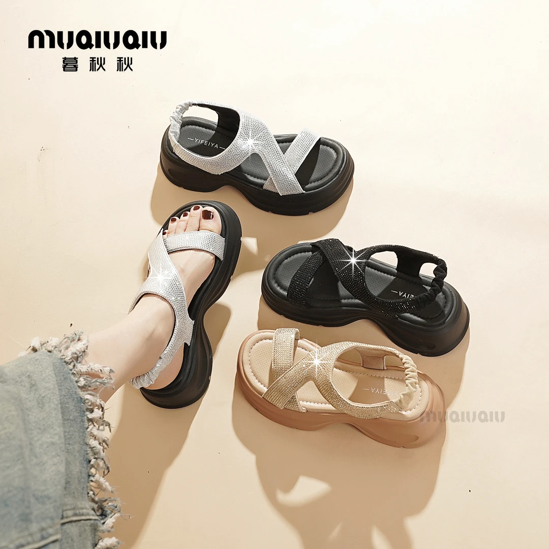 暮秋秋休闲凉鞋时装凉鞋松糕底女鞋女时尚百搭厚底凉拖2025【原创】