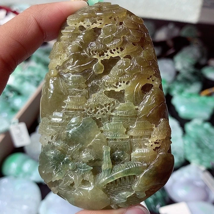 天然A货翡翠山水牌