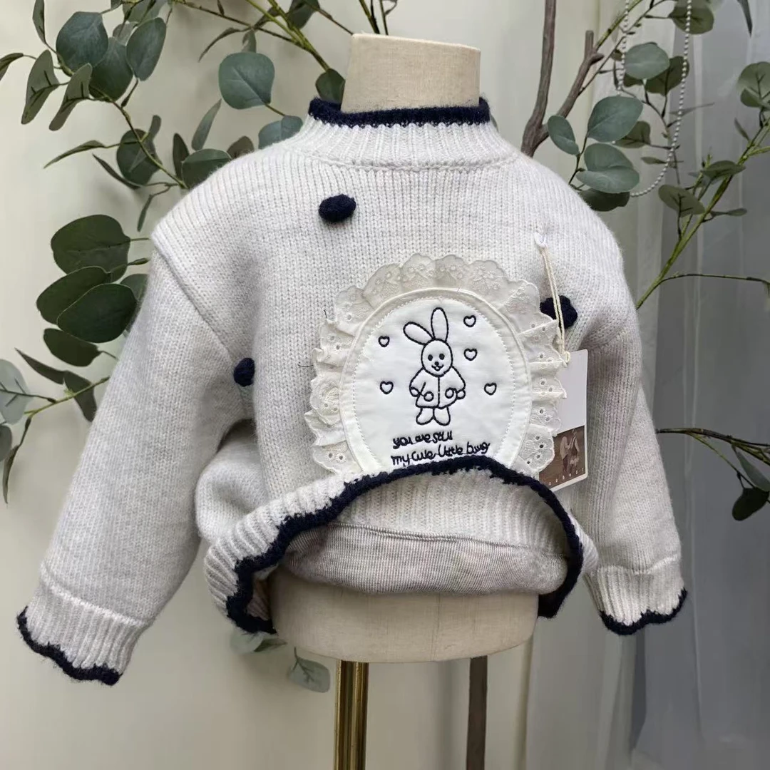 【米粒Kids】xmx米色球球兔子德绒毛衣A 6513