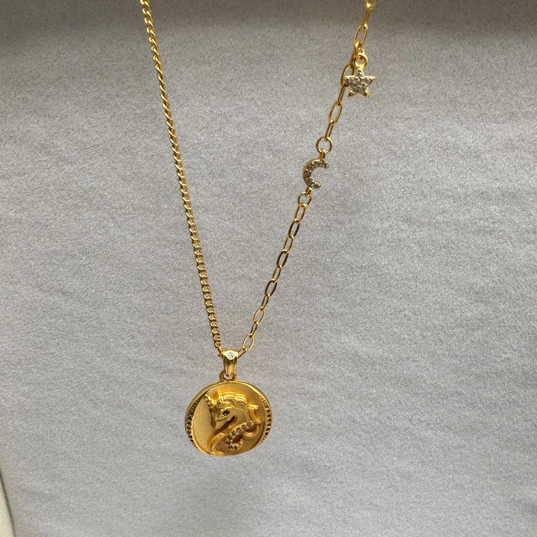 【丁老头甄选】金色独角兽一体项链3019