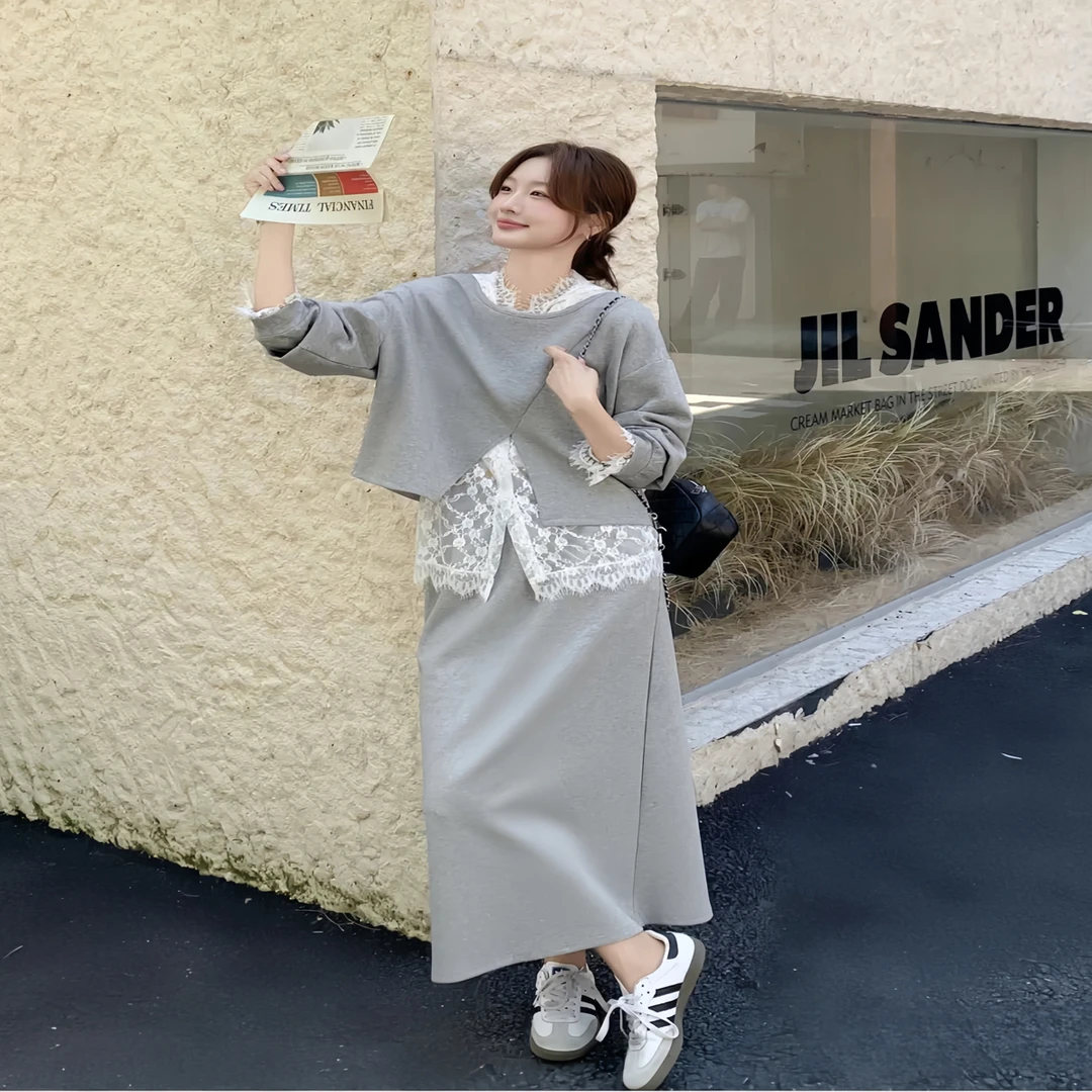 韩流慵懒风蕾丝连帽背心套装女早秋显瘦休闲气质三件套