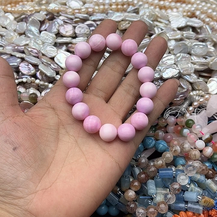 玛瑙/玉髓未镶嵌珠宝半成品一条12.5mm左右粉贝贝