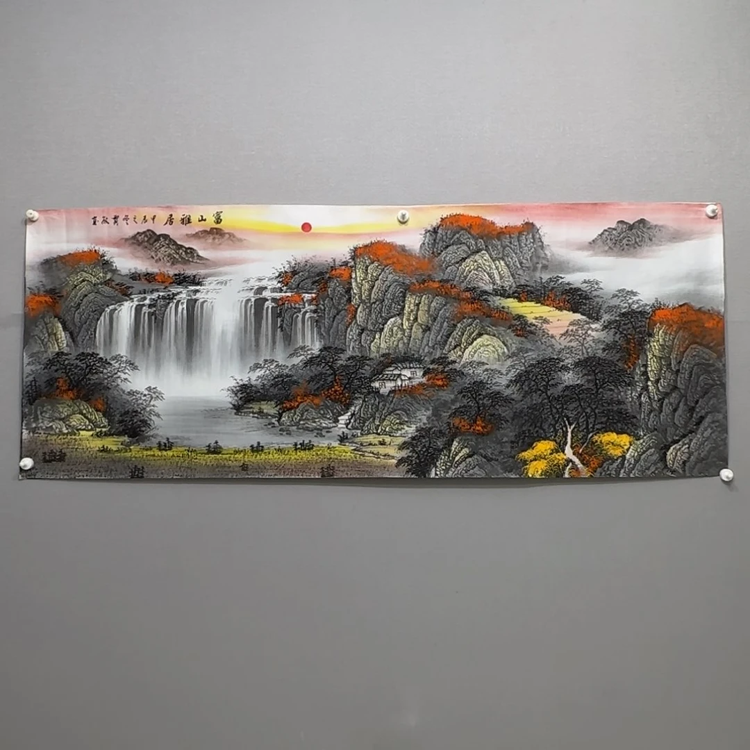 国画横幅六尺精品山水贾敏