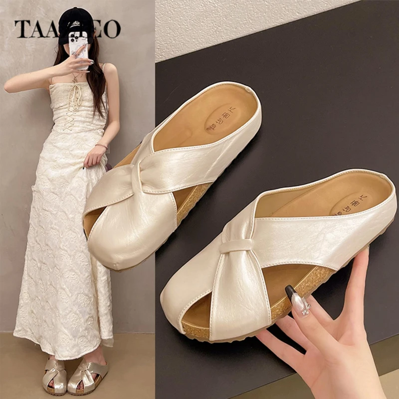 TAAZIEO厚底勃肯鱼嘴包头半拖鞋女夏外穿2025新款高级感时尚一脚