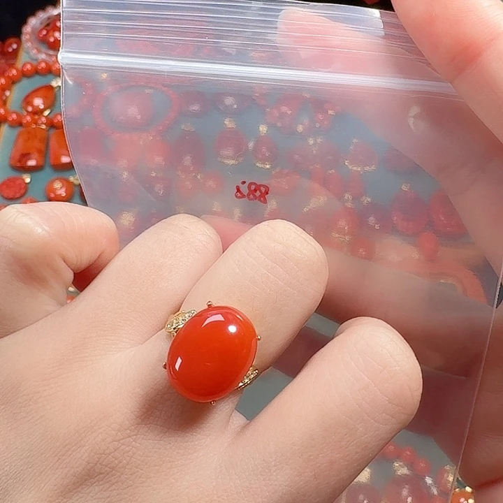 南红玛瑙银S925镶嵌戒指