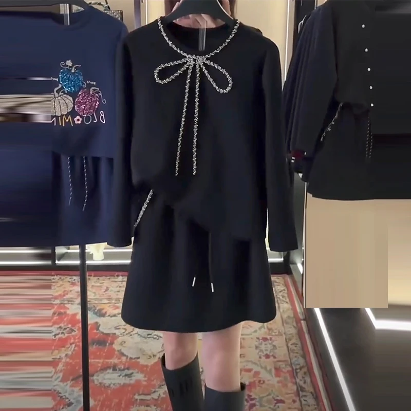 洋气减龄时尚套装女2025秋季新款长袖卫衣百褶裙休闲百搭两件套
