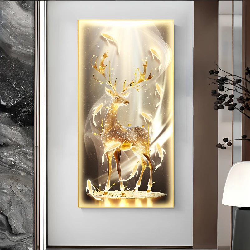 福鹿生财进门玄关轻奢高档大气发光装饰画走廊过道壁画灯