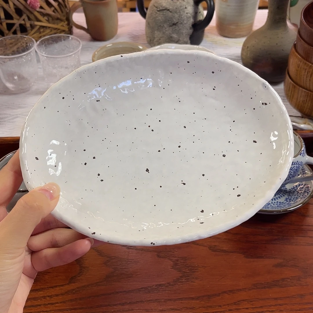 瓷片花御堂雪花釉芝麻釉椭圆盘11