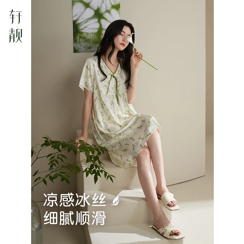 【冰丝】新中式睡裙女夏季薄款短袖睡衣25新款夏天仿真丝绸连衣裙