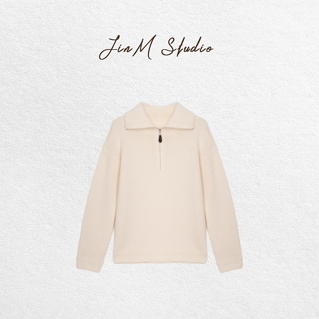 Jinmstudio丨【花边诺悠】康赛妮羊绒翻领拉链气质毛衣602501A6885