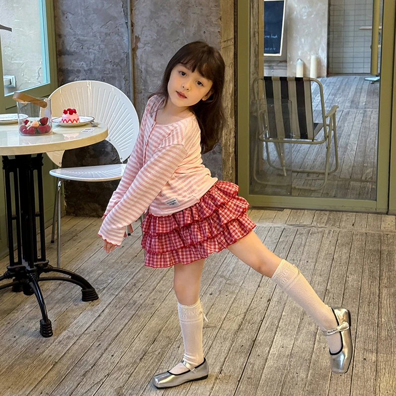 SKB2588女童韩版格子蛋糕半身裙夏装新款甜美公主裙A字短裙潮