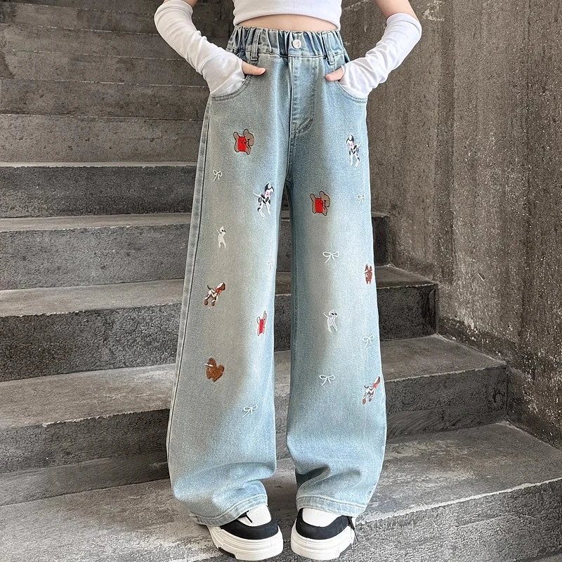 女童牛仔裤春秋洋气儿童裤子直筒阔腿裤宽松早春大童春装2025新款