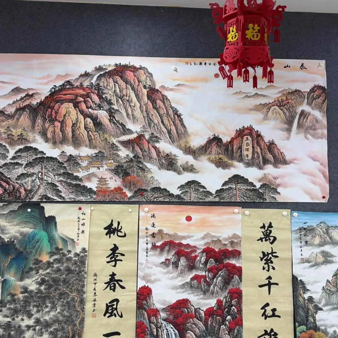 国画天***堂尺寸100X240手绘作品