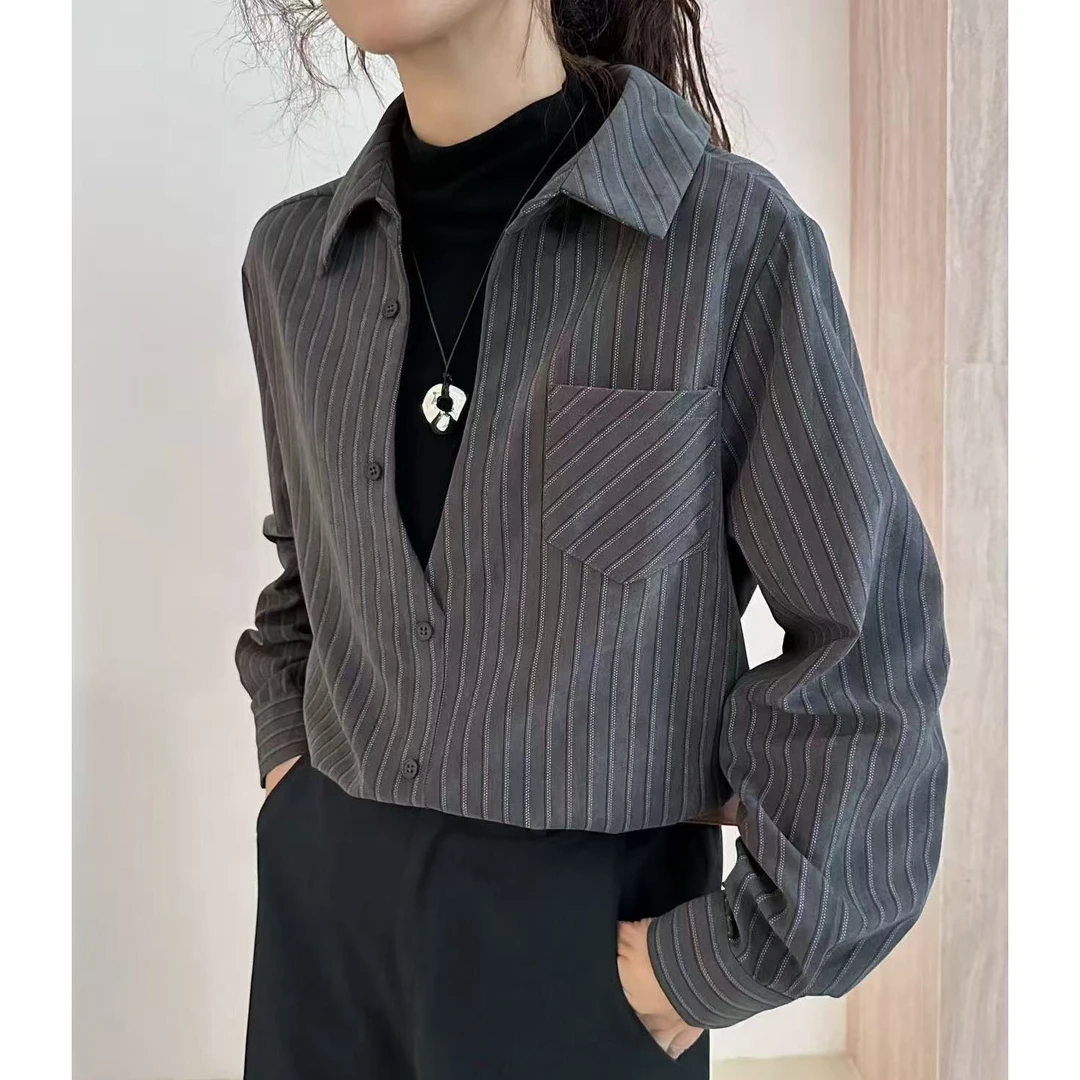 无印心匠假两件~  条纹！ 单排扣 衬衣女  A27825