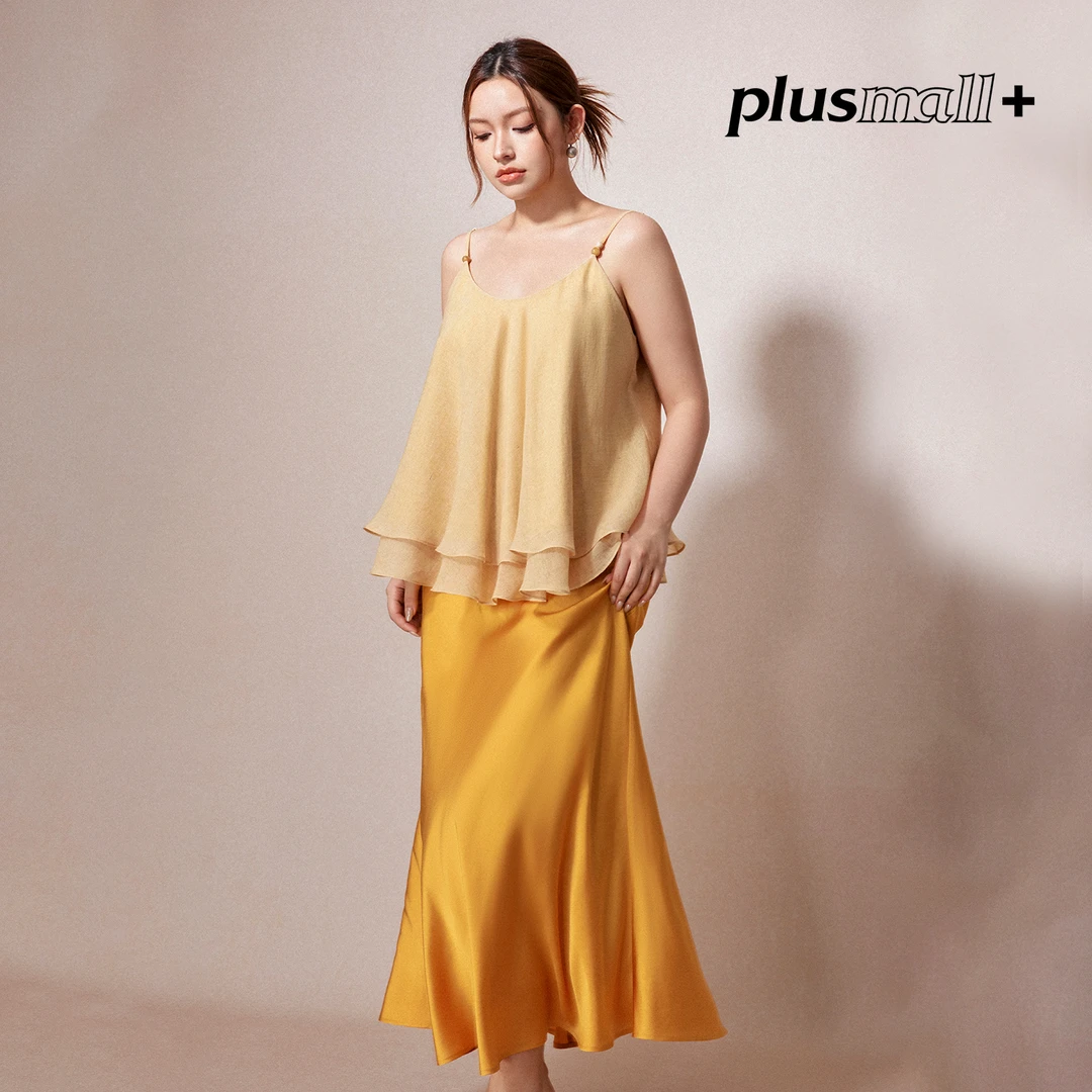 PLUSMALL 奶酪陷阱 双层串珠吊带缎裙层次感度假套装PM2506094AB