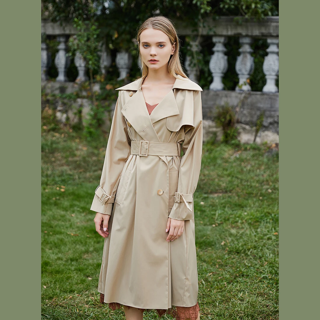 【珊珊专属】纯色气质翻领风衣通勤百搭简约中长款外套M431822