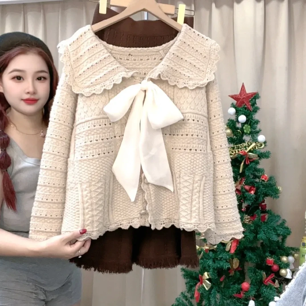 【情意绵绵】大码毛衣娃娃领温柔韩版时尚宽松开衫百搭显瘦遮肉