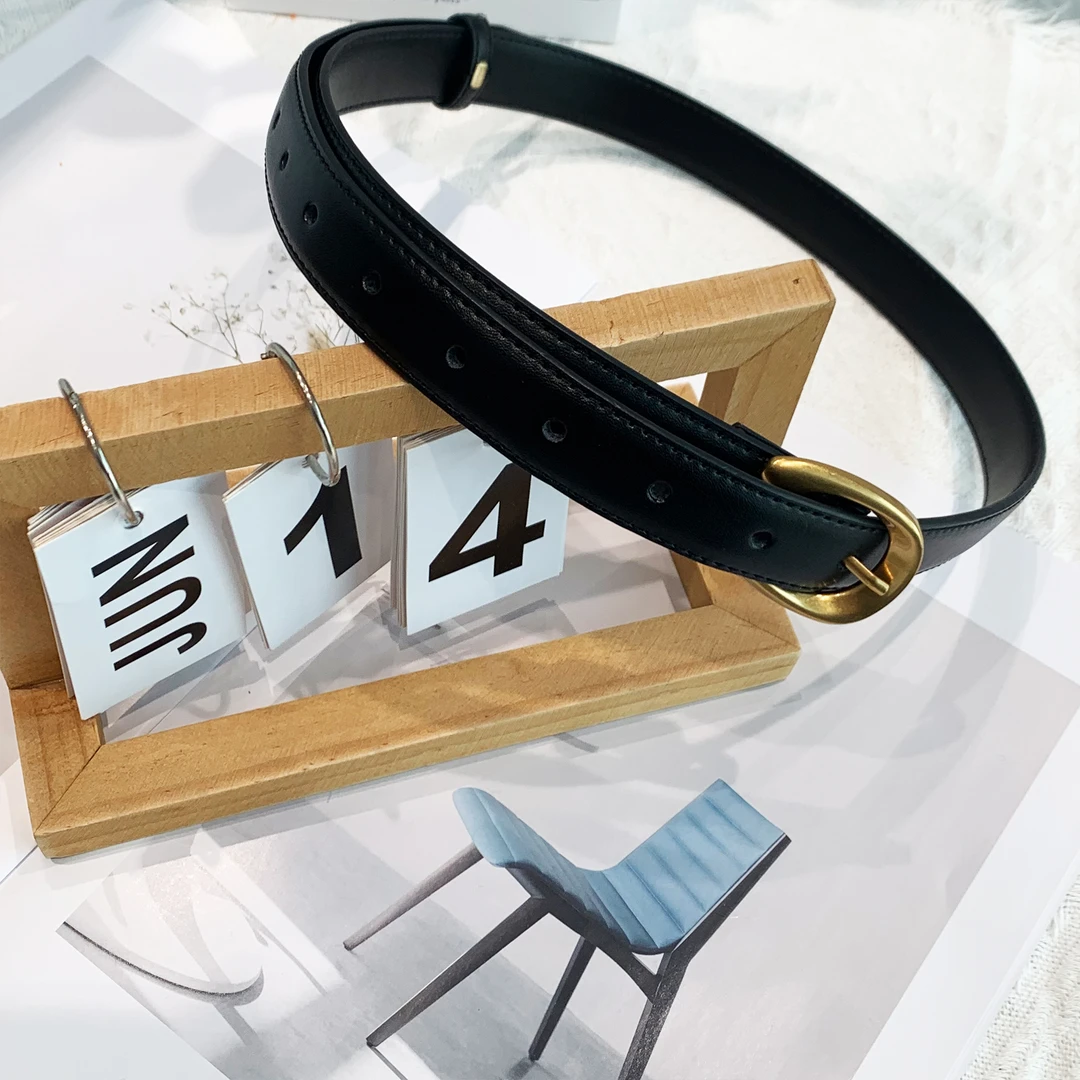 【YHH】四季款简约百搭金色扣带真牛皮皮带-YHX4073