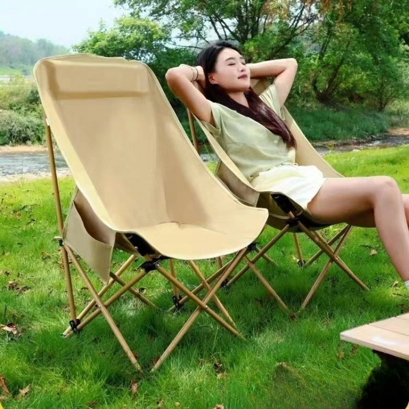 户外加高款月亮椅折叠椅子便携式野外露营马扎懒人椅高靠背椅子